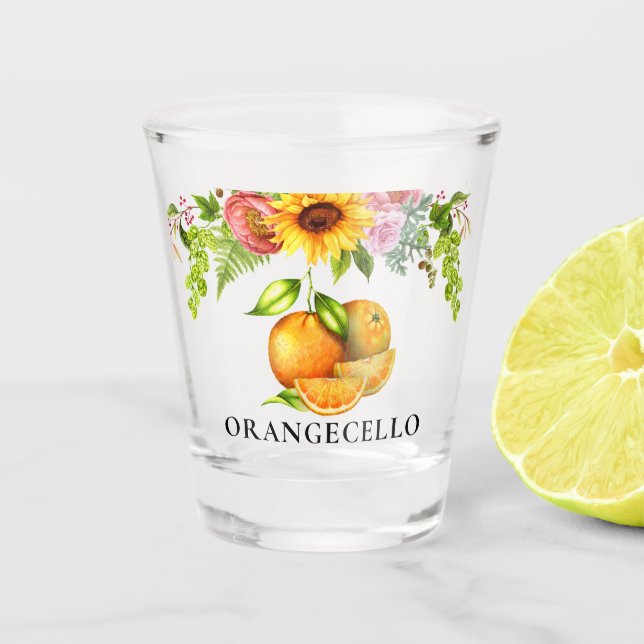 Vaso De Chupito Naranjas de acuarela Vegetación Floral Orangecello (Anverso)