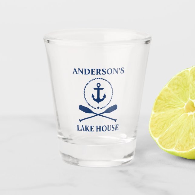 Vaso De Chupito Náutica Ancla Azul Oars Lake House (Anverso)