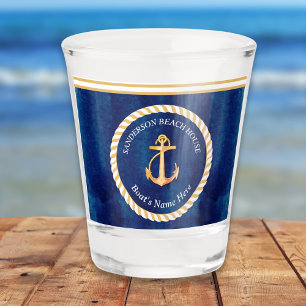 Vaso De Chupito Nautical Boat Name Anchor Naval Azul y Amarillo