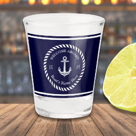 Vaso De Chupito Nautical Bote Nombre Anchor Rope Naval Azul Blanco
