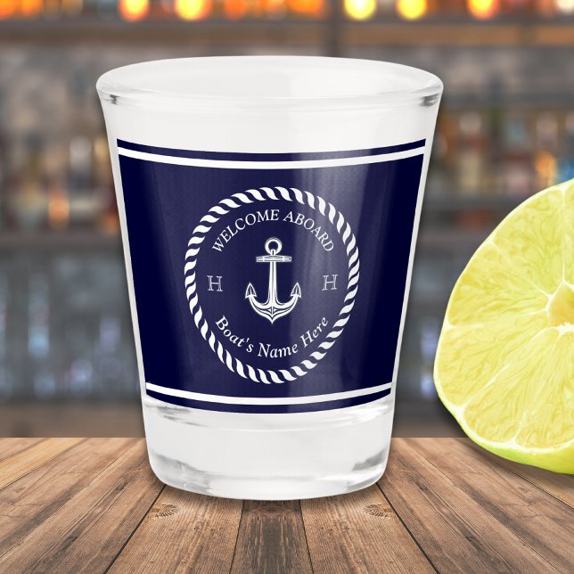 Vaso De Chupito Nautical Bote Nombre Anchor Rope Naval Azul Blanco (Subido por el creador)
