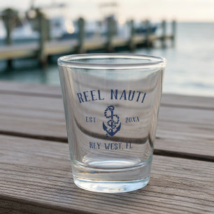 Vaso De Chupito Nautical Naval Blue Rustic Anchor nombre barco