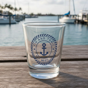 Vaso De Chupito Nautical Navy Blue Anchor Nombre del barco