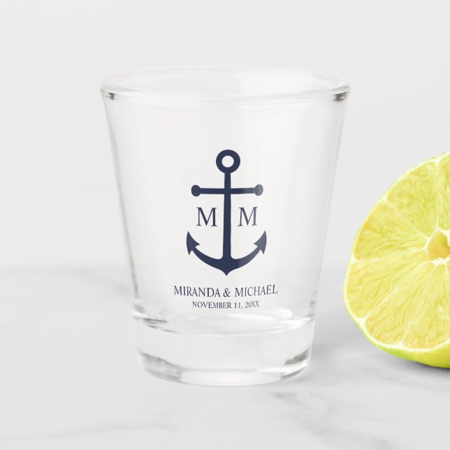 Vaso De Chupito Nautical Navy Blue Anchor Wedding (Anverso)