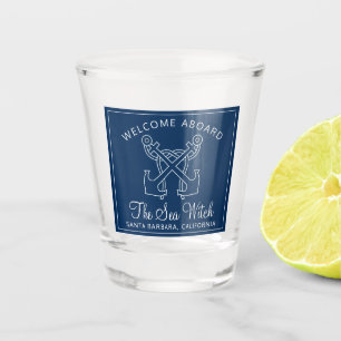 Vaso De Chupito Nautical Navy Blue Welcome Aboard Bote Name
