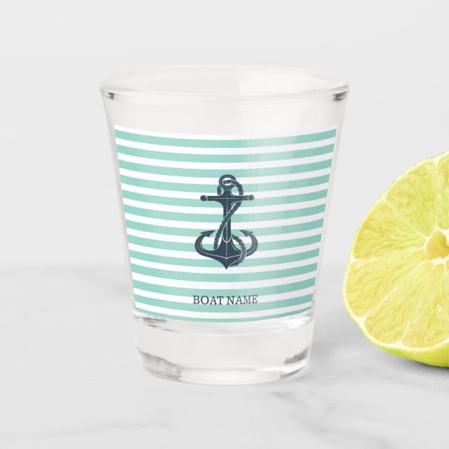 Vaso De Chupito Náutico,Ancla,Rayas Verde Menta (Anverso)