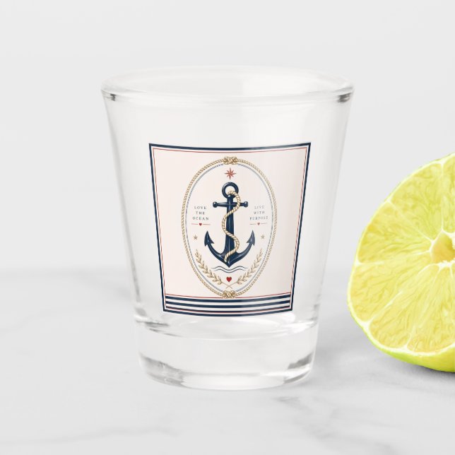 Vaso de chupito náutico clásico Sailorcore (Anverso)