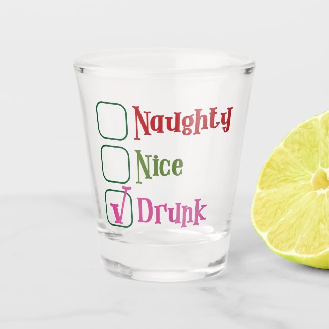 Vaso De Chupito Navidad traviesa, agradable, borracha (Anverso)