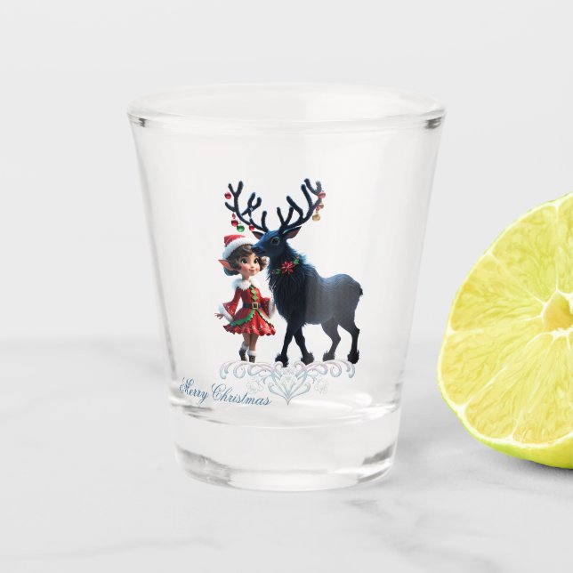 Vaso De Chupito Navidades amables y renos oscuros. (Anverso)