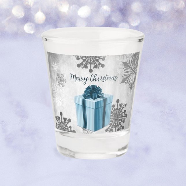 Vaso De Chupito Navidades azules Regalo vidrio caliente de vacacio (Blue Christmas Gift Holiday Shot Glass)