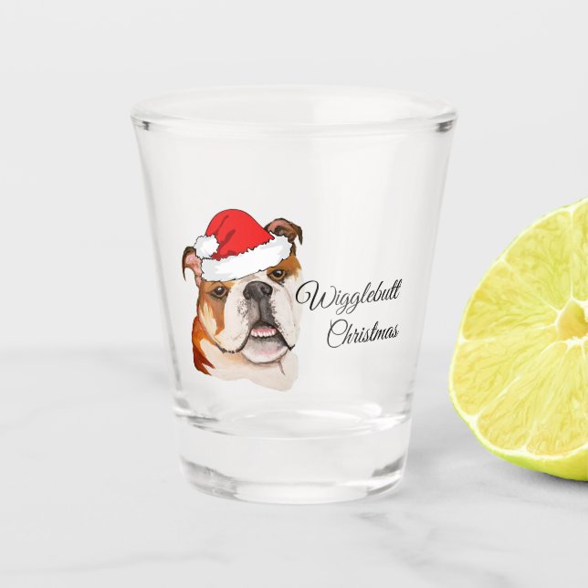 Vaso De Chupito Navidades Bulldog de arte marrón inglés Wigglebutt (Anverso)