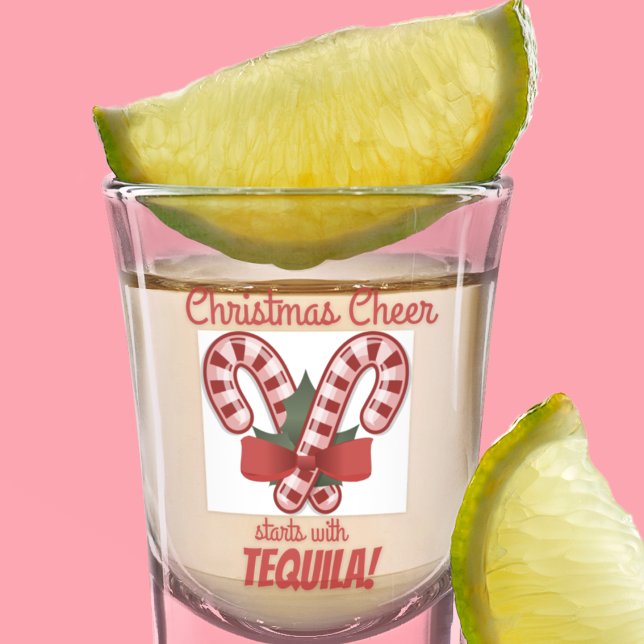 Vaso De Chupito Navidades Cheer Comienza Con Festividad Graciosa D (Christmas cheer starts with Tequila! A festive candy cane shot glass.)