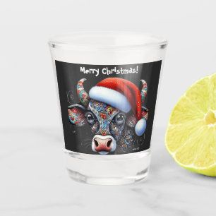 Vaso De Chupito Navidades Cow Bull con Santa Hat Gorra folclórico