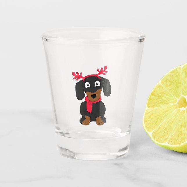 Vaso De Chupito Navidades dachshund (Anverso)