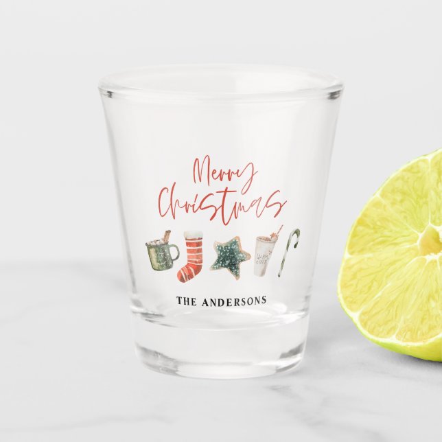 Vaso De Chupito Navidades de acuarela galletas beben caramelos  (Anverso)