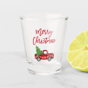 Vaso De Chupito Navidades de camionetas antiguas con guión rojo
