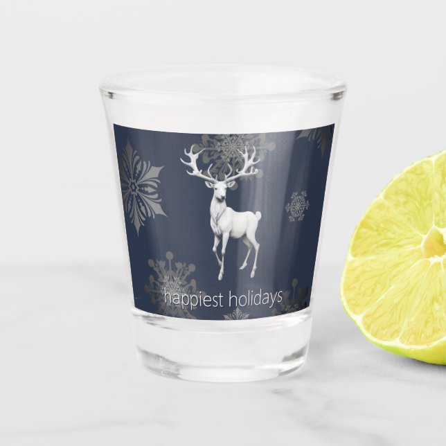 Vaso De Chupito Navidades de renos de marfil | Azul (Anverso)