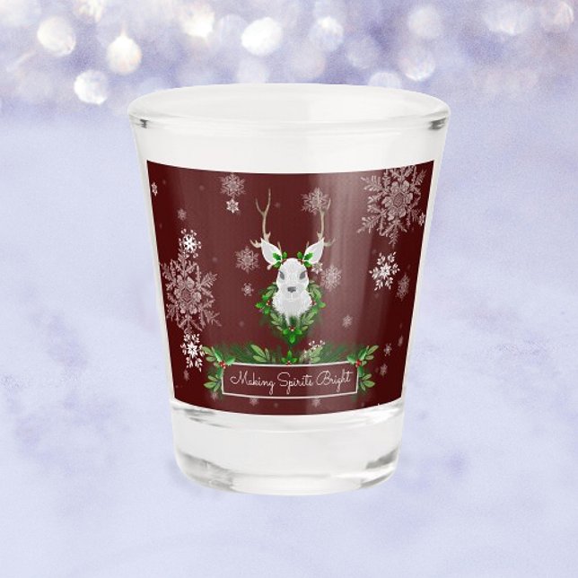 Vaso De Chupito Navidades de renos rojos vidrios rojos (Red Reindeer Christmas Shot glass)