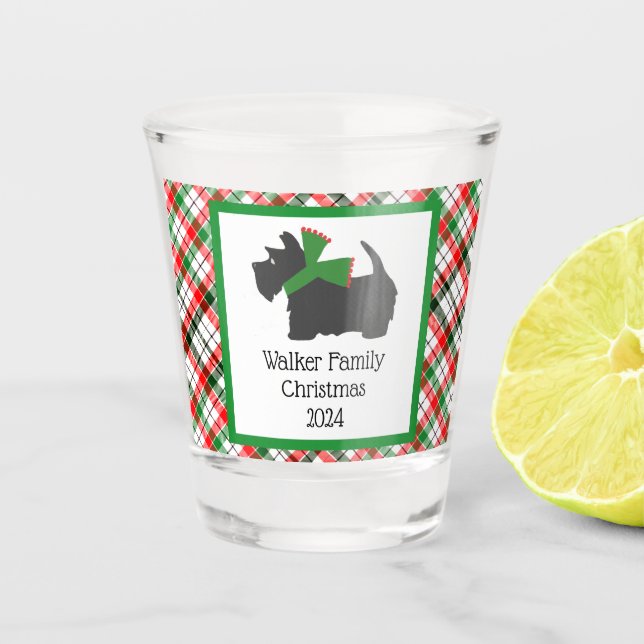 Vaso De Chupito Navidades de Scotty Dog y Tartan (Anverso)