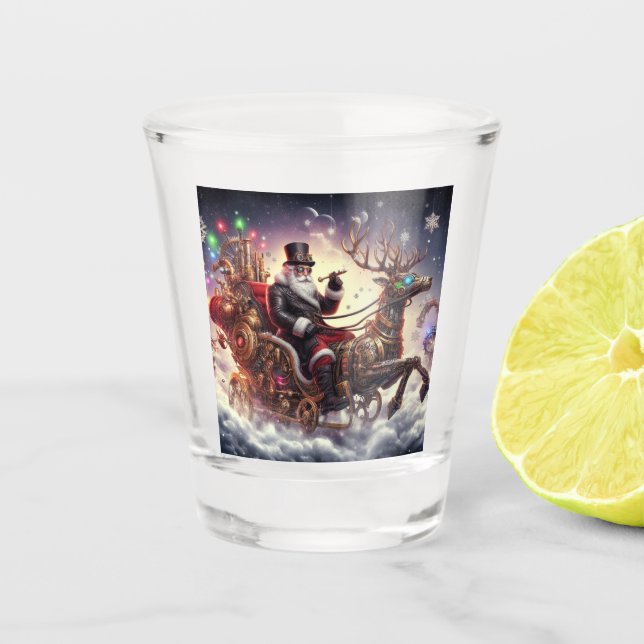 Vaso De Chupito Navidades de steampunk de Santa/Reindeer/invierno (Anverso)