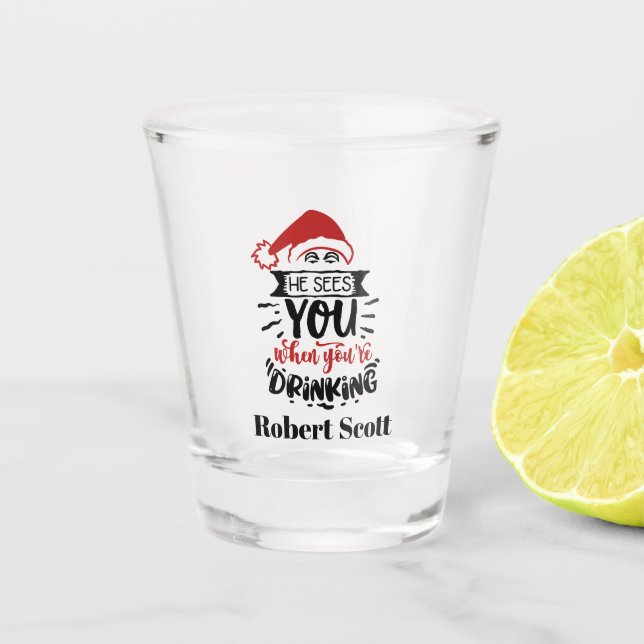 Vaso De Chupito navidades divertidos Santa ve arte de palabras (Anverso)