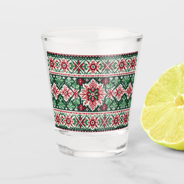 Vaso De Chupito Navidades/Feria de invierno isla roja y verde (Anverso)