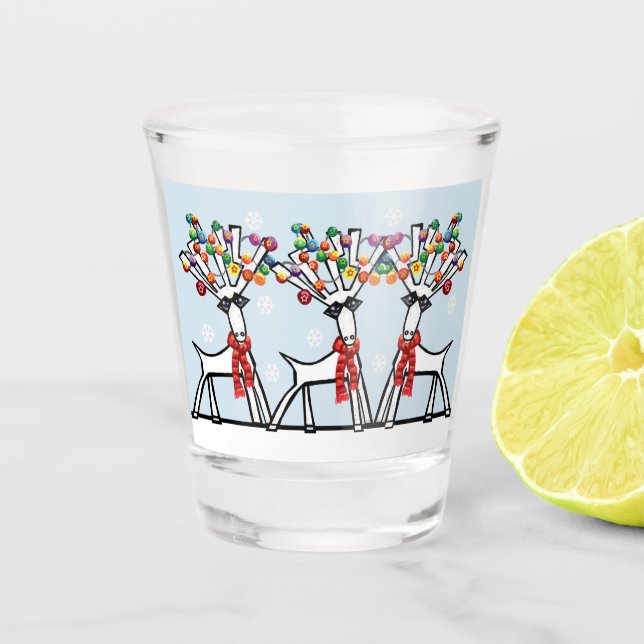 Vaso De Chupito Navidades fiesta reno con copos de nieve (Anverso)