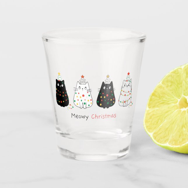 Vaso De Chupito Navidades Gatos Vidrio Disparado (Anverso)