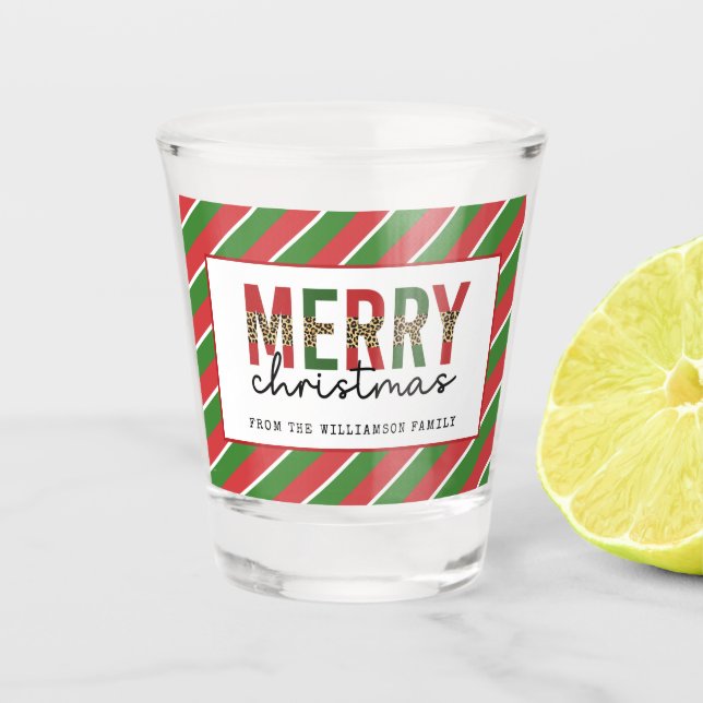 Vaso De Chupito Navidades modernos leopardo imprimen rayas verdes  (Anverso)
