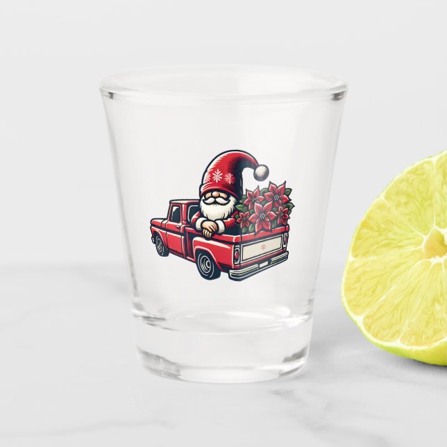 Vaso De Chupito Navidades Poinsettia Gnome En Camión Rojo De Recog (Anverso)