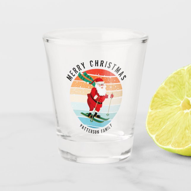 Vaso De Chupito Navidades Retro Esquiar al atardecer Santa Persona (Anverso)