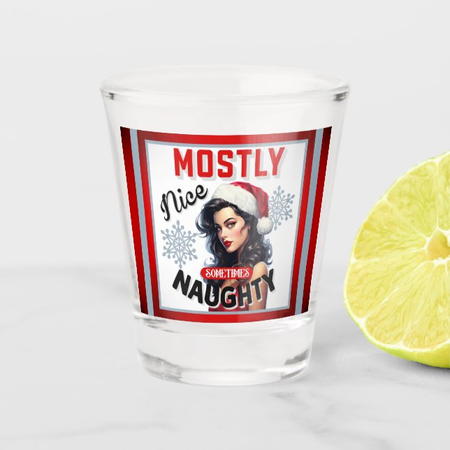 Vaso De Chupito Navidades retro traviesos a veces traviesos pinup (Anverso)