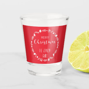 Vaso De Chupito Navidades rojos con decoración de hojas blancas