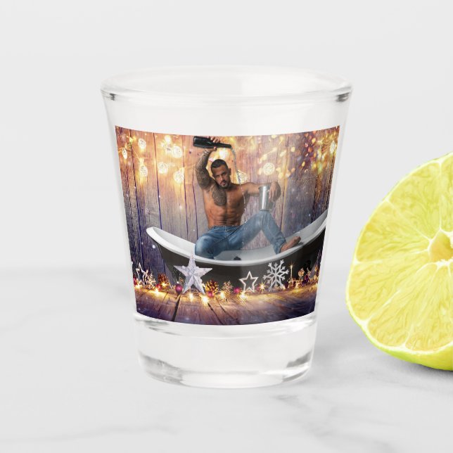 Vaso De Chupito Navidades SlipperyJoe estrellas doradas luces moja (Anverso)