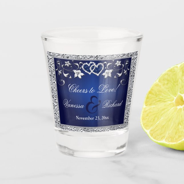 Vaso De Chupito Navy, Silver Floral, Hearts Shot glass (Anverso)