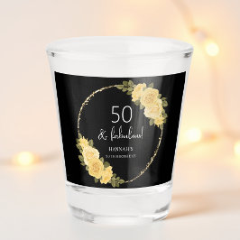 Vaso De Chupito Negra | Dorado y floral amarilla 50 cumpleaños