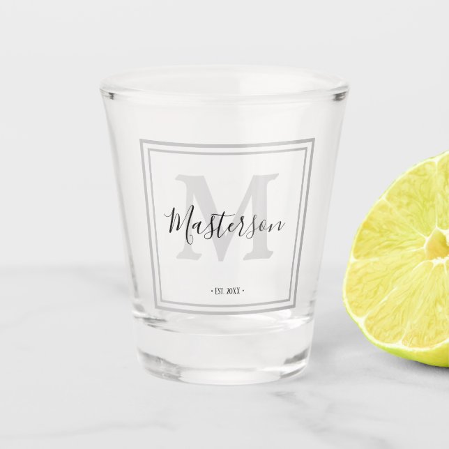 Vaso De Chupito Negro y gris monogramado personalizado (Anverso)