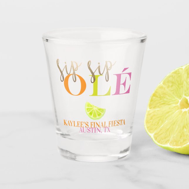 Vaso De Chupito Neon Final Fiesta Sip Sip Ole Bachelorette Favor (Anverso)