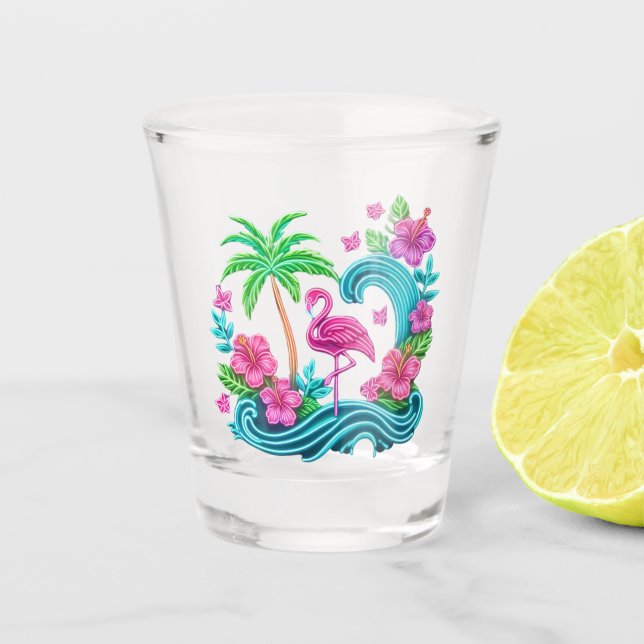 Vaso De Chupito Neon Flamingo Tropical (Anverso)