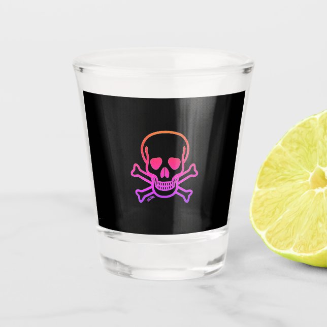 Vaso De Chupito Neon Skull negro de vidrio de disparo (Anverso)