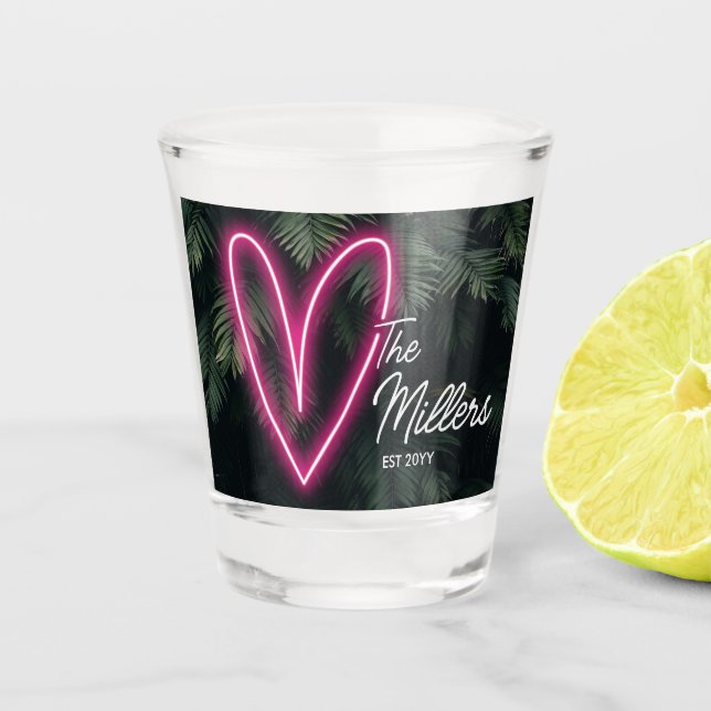 Vaso De Chupito Neon Tropical Palm Love Wedding Favor (Anverso)