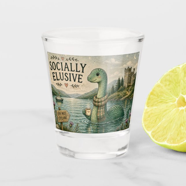 Vaso De Chupito Nessie Críptida Acogedora Socialmente Esquiva Loch (Anverso)