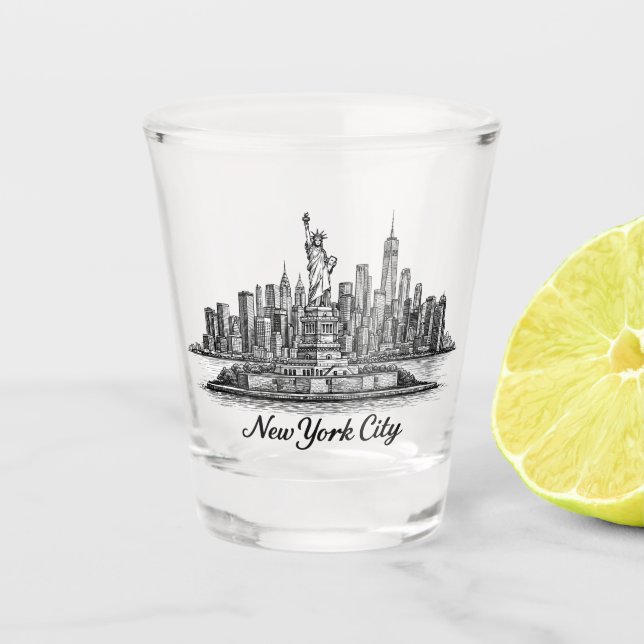 Vaso De Chupito New York City Skyline Line Art Illustration (Anverso)