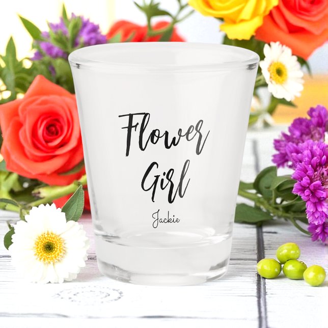 Vaso De Chupito Niña de flores Boda blanco negro (Subido por el creador)
