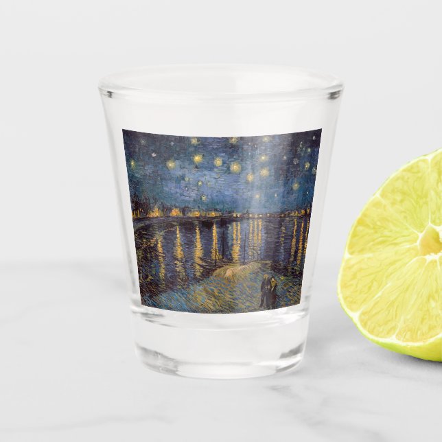 Vaso De Chupito Noche estrellada sobre el río Ródano por Vincent V (Anverso)