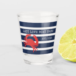Vaso De Chupito Nombre de barco de cangrejo rojo rayas azul marino