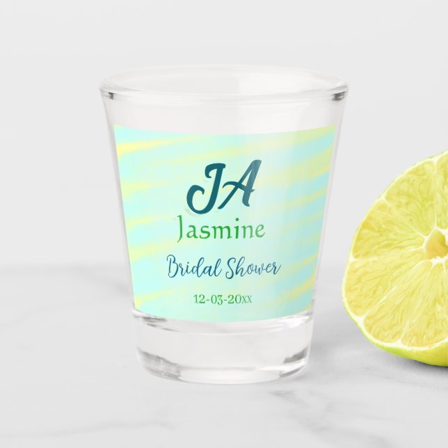 Vaso De Chupito nombre de despedida de soltera acuarela pastel azu (Anverso)