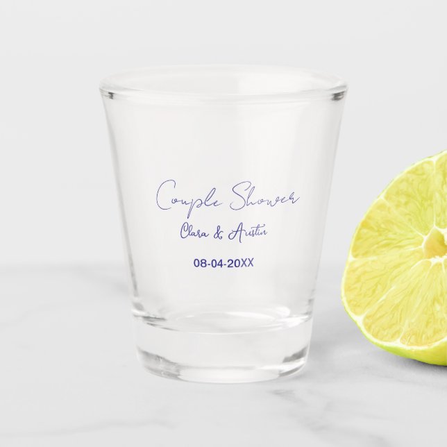 Vaso De Chupito nombre de fecha de ducha de pareja morado minimali (Anverso)