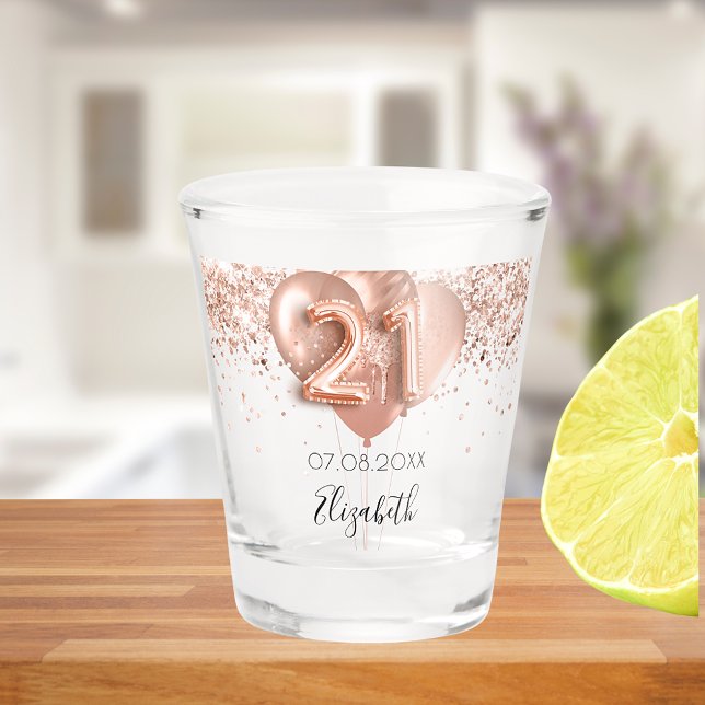 Vaso De Chupito nombre de globos de oro rosa de 21 años (Subido por el creador)