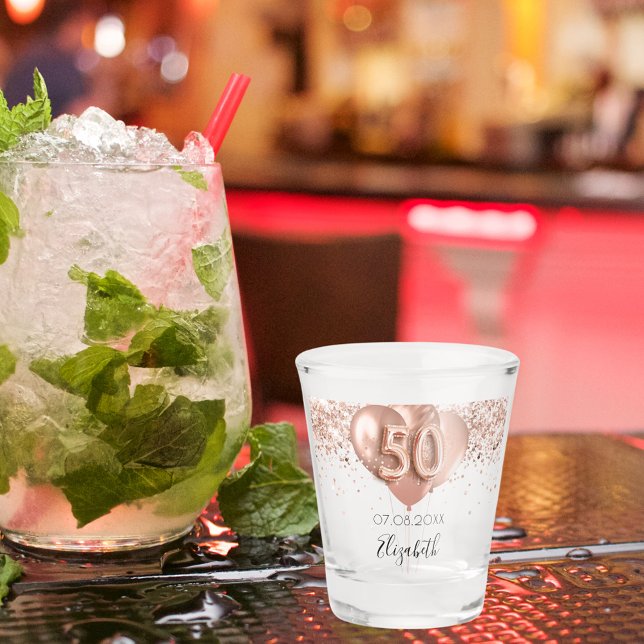 Vaso De Chupito nombre de globos de oro rosa de 50 años (Subido por el creador)